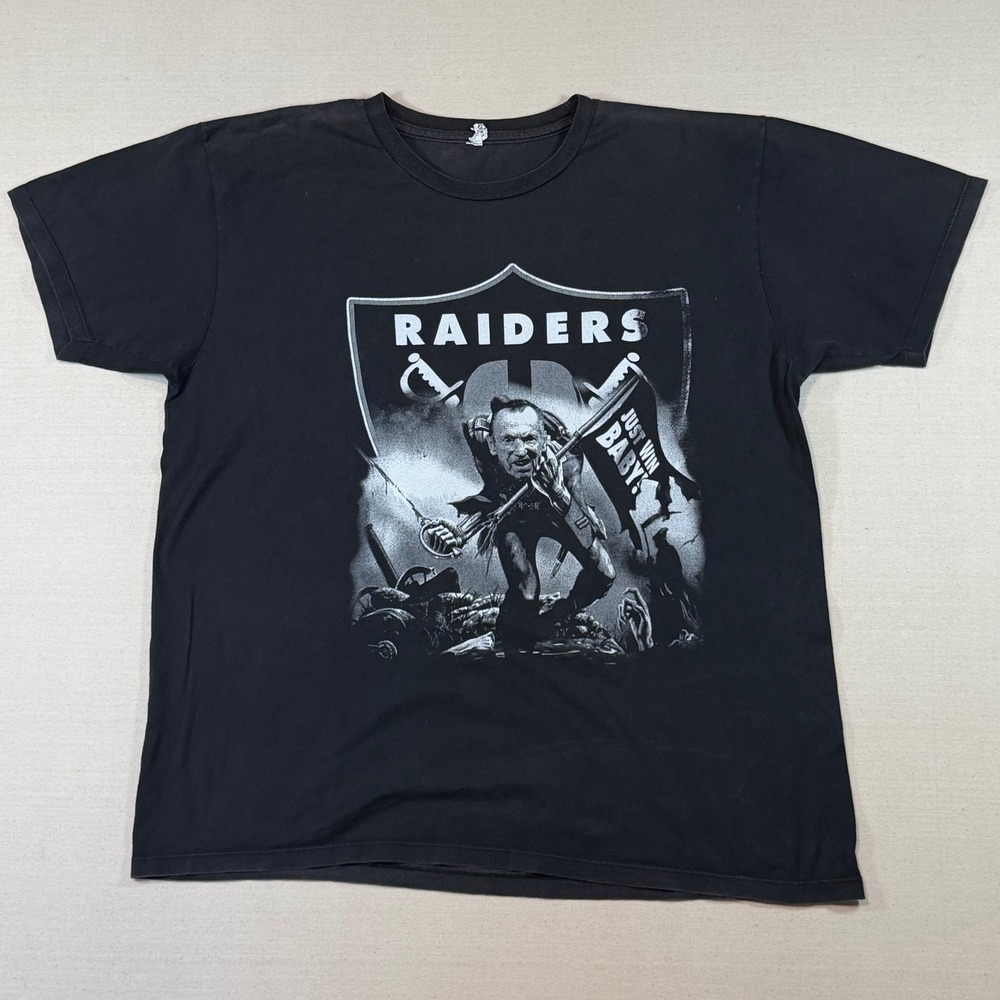 Raiders Al Davis Just Win Baby Hall of Fame Skulls T-Shirt Mens Black Large